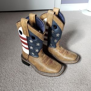 Cowboy boots from Texas with American flag decal, size 10 toddler